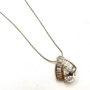 COPY - Gold Sterling Silver and CZ Art Deco Vintage Pendant Necklace | N198